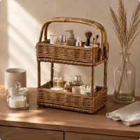 Textile Storage Basket Handwoven 2 Tier Storage Basket Rustic Style Tiered Rack