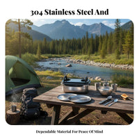 304 Stainless Steel Outdoor Tableware Set, Portable Camping Dinnerware, Bowl, Plate, Mug, Chopsticks, Spoon