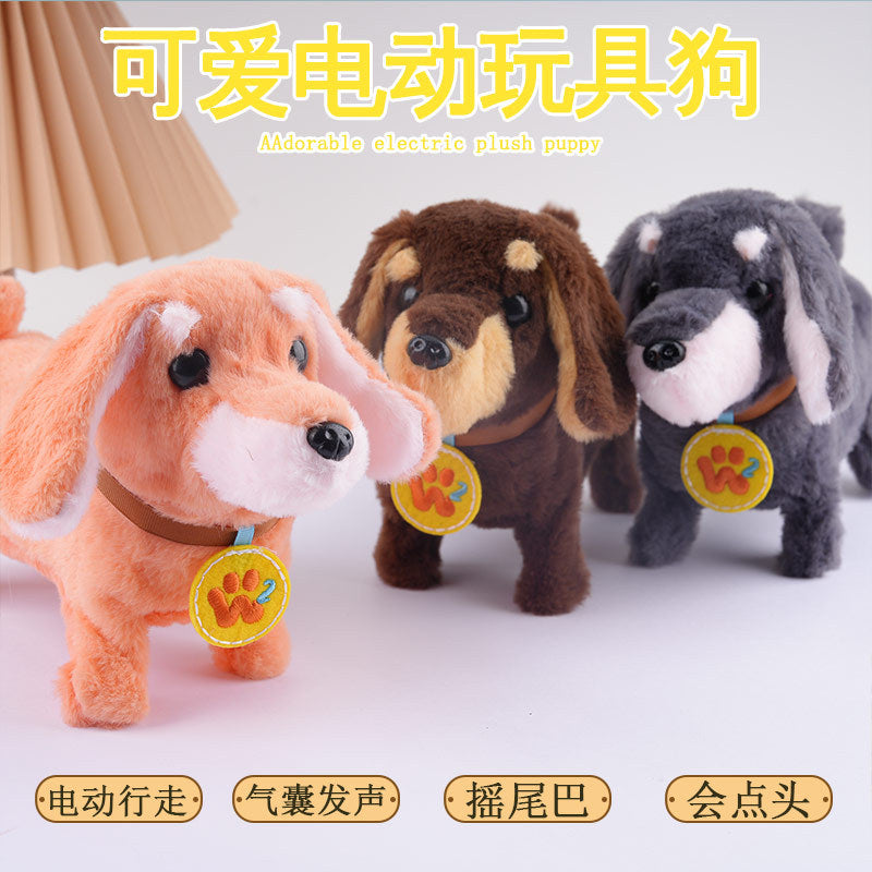 Electric Plush Dachshund Dog Toy with Walking, Sound, and Tail Wagging