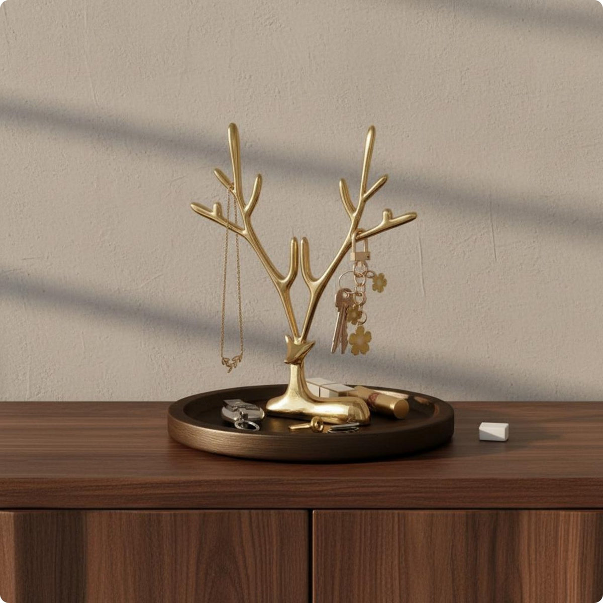 Golden Deer Key Holder Light Luxury Design Branch Rack Storage Tray for Bedroom