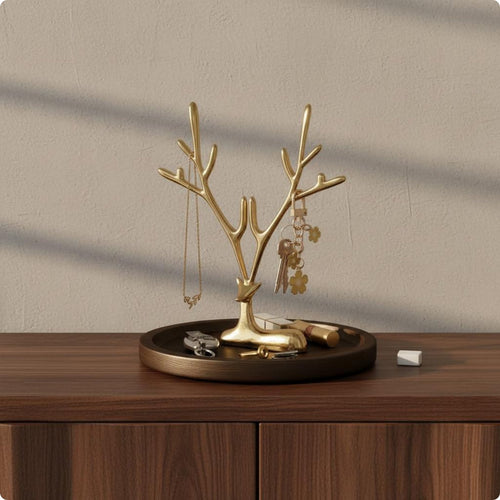 Golden Deer Key Holder Light Luxury Design Branch Rack Storage Tray for Bedroom