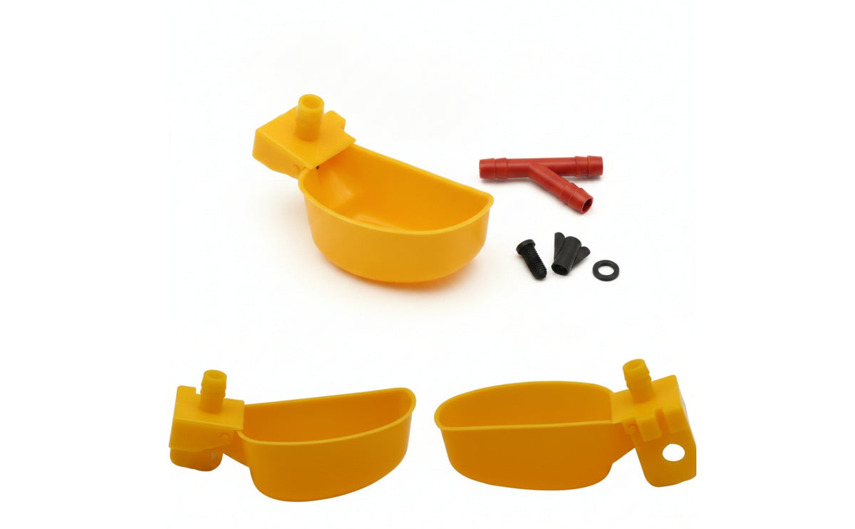 Plastic Bird Water Cup with T Connector Easy to Install Automatic Bird Drinker Cup Hanging Poultry Waterer Long-Lasting for Birds, Coop