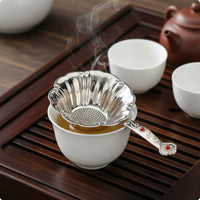 Decorative Pattern Alloy Tea Sieve Rust Resistant Gongfu Tea Strainer Compact Kitchenware