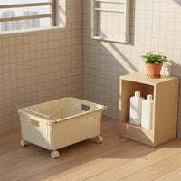 2 Pieces Under Sink Laundry Basket Wipe Clean Mobile Clothes Hamper Sturdy Frame
