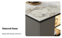 2 Pieces TV Stand and Coffee Table Set Stone Surface Living Room Furniture Scuff Resistant Easy to Clean for Homeowners, Home