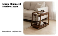 Sofa Side Cart Easy Mobility Wheeled End Table Raised Guardrails for Living Room
