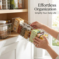 Kitchen Storage & Organisation Baskets for Shelves with Handle, Premium 304 Stainless Steel Wire Design for Retailers and Cupboards