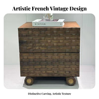 Bedside Storage Unit Handleless Doors Wavy Front Cabinet Rattan features