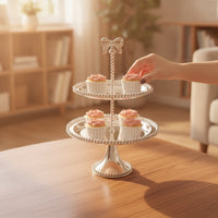 Tiered Stand with Mirrored Trays Ornate 2-Tier Dessert Stand Decorative Cupcake Display Display Stand for Party Hosts, Brides, Afternoon Tea