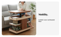 elevatingTop Rolling C-Table Height Adjustable Serving Cart With Casters Mid-Century Modernera Modern Aesthetic