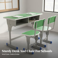 2 Pieces Children's Writing Desk and Study Table with Chair and School Furniture and Storage Compartment Engineered with Steel Frame and Ergonomic Features Suitable for Home Classroom Tutoring