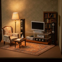Modern Miniature Home Theater Contemporary Dollhouse TV Stand with Speakers Compact Miniature Television Set True-to-Life for Hobbyists