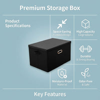 Storage Boxes with Lids and Metal Handles for Wardrobe Organisation, Faux Leather Cube for Bedroom, Heavy Duty Foldable Design