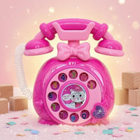 Retro Toy Telephone Vintage-Inspired Rotary-Style Toy Phone Pretend Play Telephone Decorative Bow Coiled Cord for Children