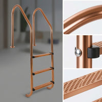 Three-Rung Pool Ladder Stainless Steel Pool Ladder with Handrails No-Holes Required for Backyard
