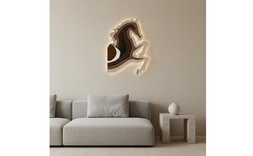 Modern Design 3D Layered Horse Wall Art Success Symbol Backlit Horse Wall Decor Laser Cut Design House Decoration Wireless Controller Control for Entrance, Hallway, Living Room, Office