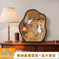 Vintage Style Tabletop Butterfly Decoration with Frame, Landscape Art
