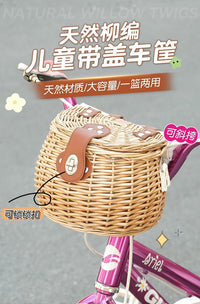 儿童自行车复古藤编柳条车篮子手工编织平衡车童车滑板车带盖前筐