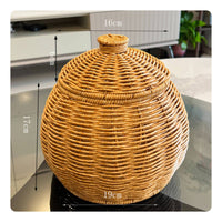 Handwoven Woven Basket with Lid and Legs Multi-Purpose Rattan Design Tripod Basket Sturdy Tabletop Organizer Lightweight for Bedroom
