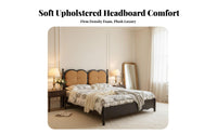 French Retro Design Upholstered foundation Bed sturdy Wood Construction Bedroom Furniture middleera aesthetic Mattress Foundation Vintage Look for partners, Adults, Homeowners, Home, Apartment, Guest Room
