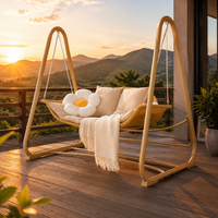 Hollywood Swing Chair, Rustic Garden Swing 178x68x73cm, Garden Furniture for Terrace, Gray/Beige