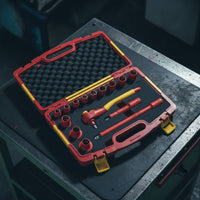 15 Pieces Insulated Socket Set 1000V Insulated Tool Kit with Case Metric Tool Kit with Foam Trays for Electricians, Automotive Repair, Electrical Work