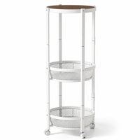 Rolling Cart with Table Top Three-Tier Space-Efficient-Tier Storage Trolley Movable Rolling Side Table for Kitchen