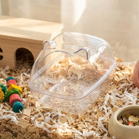 Easy Clean Hamster Sand Bath with Sand Containment House, Clear Hamster Toilet for Dwarf Hamsters, Includes Ladle and Bedding Area