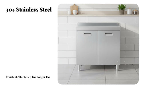 Rustproof Stainless Steel Kitchen Cabinet Easy to Clean Freestanding Kitchen Base Cabinet Waterproof Metal Storage Cupboard Scratch Resistant for Apartment Dwellers, Homeowners, Families, Utility Room, Garage