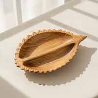Wooden Tray with Divider Hand-Carved Divided Wooden Platter Rustic for Tea Table