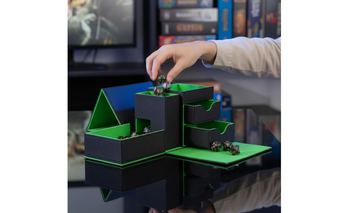 Tri-Function Dice Dice Tumbler Portable Dice Dice Tumbler with Tray PU Leather Deck Box Large Capacity Locking Card Storage Box