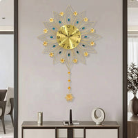 Peacock Wall Clock Gold-Tone Wall Clock with Pendant Radial for Homeowners
