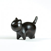 Tea Pet Mini Desktop Ornament Carved Cat Wooden Cat Ornament Polished for Collectors, Desk, Bookshelf