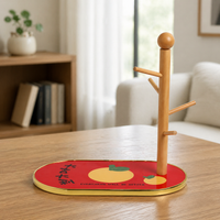 Wooden Key Holder with Shelf, Tabletop Key Organiser, Creative Storage for Hallway, Auspicious Wood Transparent Panel Design