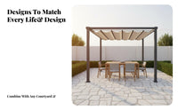 Sun Protection Retractable Wave Shade Pergola Weather-Resistant Retractable Wave Canopy Easy Installation Gazebo Breathable for Homeowners, Families, Restaurant Owners, Garden, Courtyard, Terrace, Yard