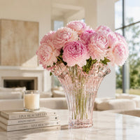 Pink Glass Vase Artistic Pink Vase Wavy Rim for Dining Table