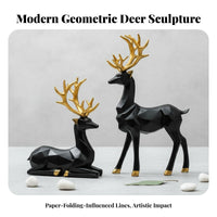 Housewarming Gift Origami Design Deer Ornament Golden Accents Nordic Elk Sculpture Minimalist for TV Stand, Living Room, Bookshelf