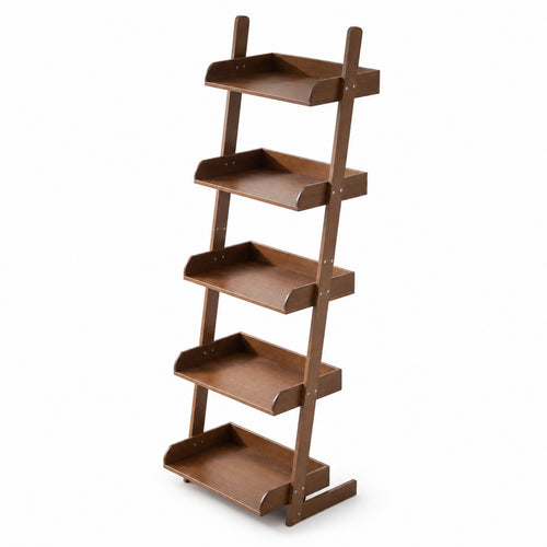 Leaning Shelf Freestanding Shelf with Tray Tiers Space-Saving Wall-Leaning Bookshelf for Plant Lovers