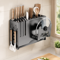 Kitchen Cabinet Organizer Pot Rack, Cookware Stand, Matte Grey Carbon Steel Drainage Kitchen Organizer, Countertop, Chopstick Holder