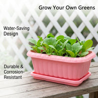 6 Pack Rectangular Planter Box, Balcony Planter for Vegetables Flowers, Outdoor Indoor Patio, Frost, Water Saving with Drainage & Tray
