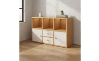 Solid Wood Core Floor Standing Bookshelf Deepened Shelves Freestanding Display Shelf Stable Splayed Legs Modular Cube Organizer Modular Combination for Entryway