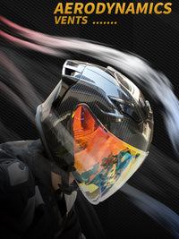AR Carbon Fiber Motorcycle Helmet 3/4 Open Face with Dual Visors