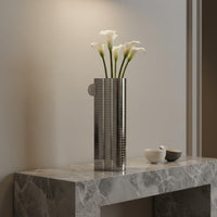 Polished Finish Stainless Steel Flower Vase Elegant Decor Piece Modern Metal Vase Anti Rust Single Handle Flower Holder Easy to Clean for Hotel Lobby, Living Room, Office, Entryway