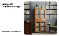 Modern Design Multi-Level Bookcase with Fluted Glass Doors Dust-Proof Tall Cabinet with Transparent Doors Large Capacity Storage Furniture Vertical Space Saving for Book Lovers, Apartment Dwellers, Study Room, Home Office, Dormitory, Bedroom