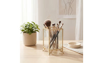 Gold-Tone Makeup Brush Holder Elegant Cosmetic Organizer Vintage Holder with Metal Frame Versatile for Vanity, Dressing Table