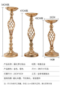 婚庆道具 新款麻花烛台桌花花器 欧式金色电镀摆件 T台路引装饰