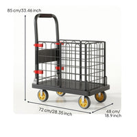 Foldable Utility Cart Quiet Rolling Cart with Wire Enclosure Portable