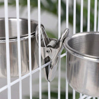 Stainless Avian Cup and Cage Feeder, Single Avian Feeder Food Cup for Water, Parrot Budgie Cockatiel Feeder with Fastener, No Perch Included