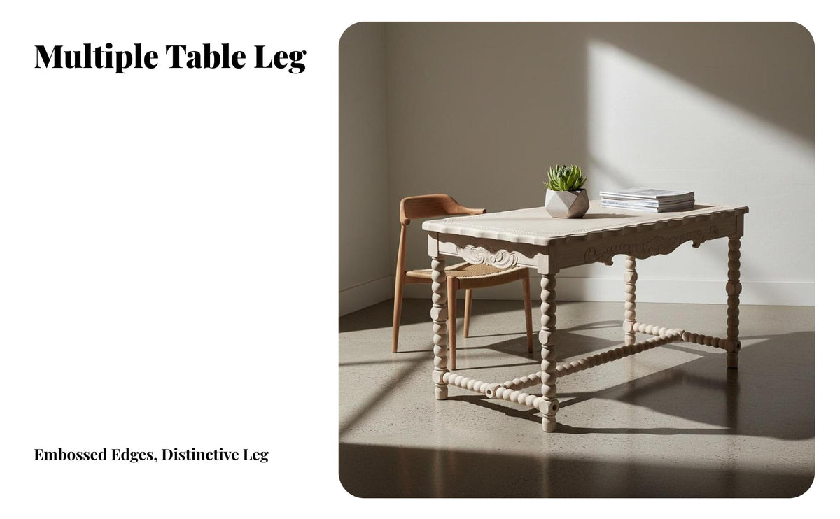 prepared to Finish Carved Leg Dining Table Rustic Country design Unfinished Carved Leg Table Vintage Design Household Furniture Ornate Carvings for DIY hobbyists, Apartment Dwellers, Homeowners, Kitchen, Restaurant, Bistro, Home