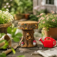 Animal  Themed Stool  Weathered Look Squirrel Carved Stool Hand Painted Outdoor Decor for Courtyard, Park